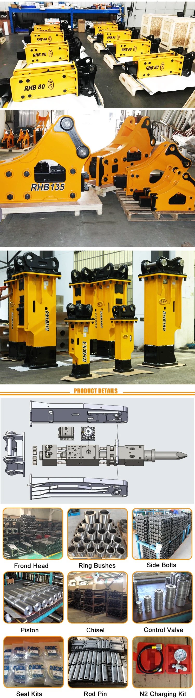 Concrete Rock Breakers Excavator Hydraulic Hammer with Chisels Customs Data